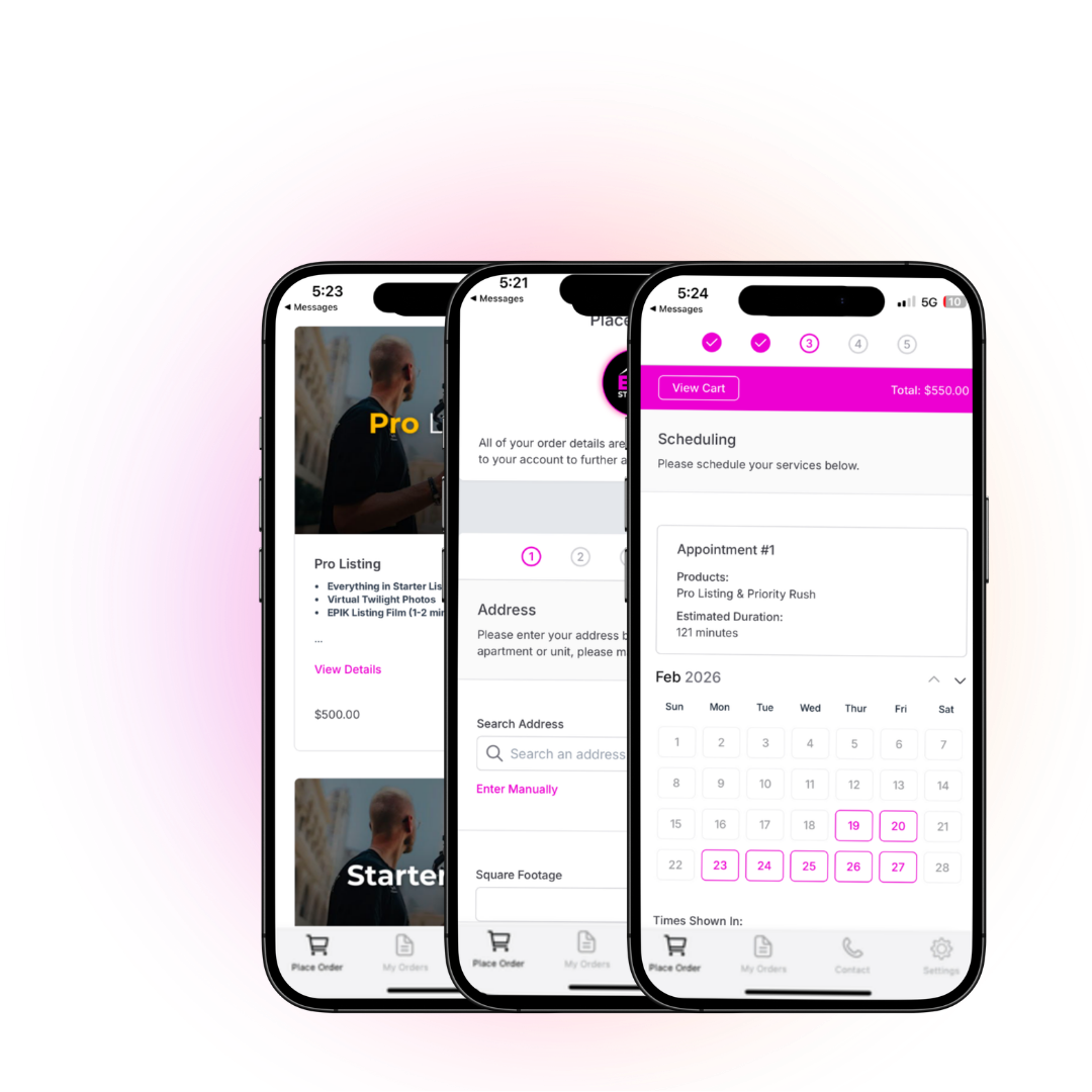 EPIK Studios client portal — book and manage your listing media orders